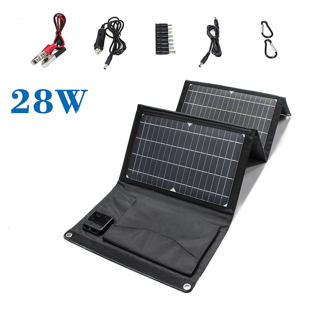 

Upgraded 28W 21W 14W Portable Solar Panel Charger Double USB 5V 18V DC Camping Foldable Solar Panel For Phone Charge Power Bank