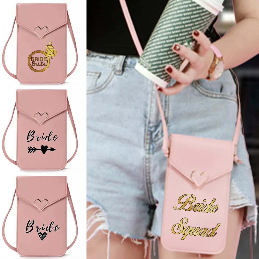

Women's Bags Leather Wallets Card Holder Universal Touch Screen Mobile Phone Bag Bride Print Purse Fashion Ladies Crossbody Pack