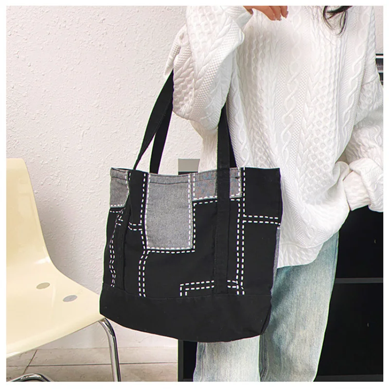 

Новинка 2023, женские Лоскутные сумки через плечо, джинсовые сумки-тоуты, джинсовые сумки большого размера, сумки для покупок, дорожные сумки, Прямая поставка