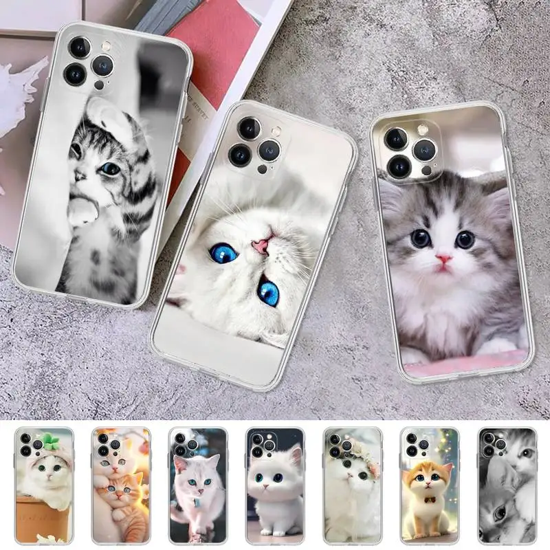 

RuiCaiCa Cute Kawaii Kitten Cat Phone Case For iPhone 8 7 6 6S Plus X SE 2020 XR XS 14 11 12 13 Mini Pro Max Mobile Case