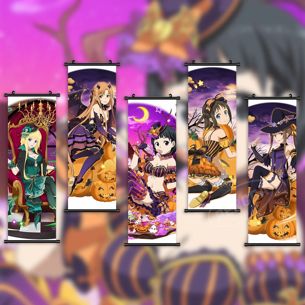 

Wall Art Yuuki Asuna Pictures Sword Art Online Poster Anime Scroll Tiese Schtrinen Hanging Painting Canvas Print Home Room Decor