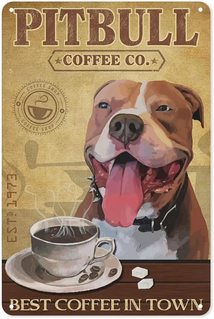 Металлическая вывеска-ВИНТАЖНЫЙ ПЛАКАТ лучший кофе в городе Питбуль Собака