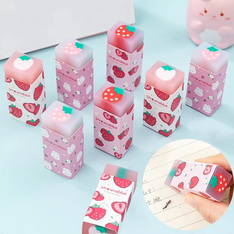 

2Pcs Strawberry Erasers Cartoon Rubber Pencil Eraser Corrective Accessories for Student Prizes School Office Stationery Supplies