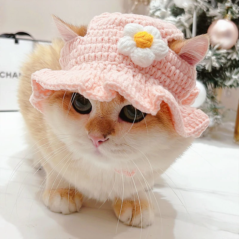 2022 Winter Cat Hat Elastic Cute Refined Pet Hat Puppy Kittens Knitted Hat Party Photo Shoot Props Decoration Cat Accessories