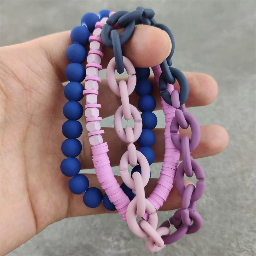 Blue Heishi Rubber Stone Bead Shining Chain bracelet handmade Stone Heise bead jewelry boho Beach summer images - 6