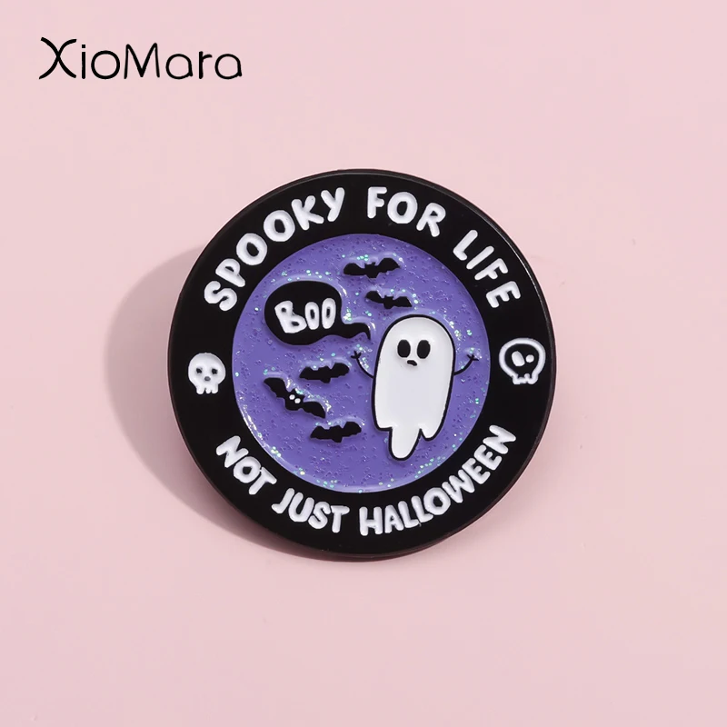 

Boo ！Cute Ghost Enamel Pins Custom Spooky For Life Not Just Halloween Brooches Lapel Badges Gothic Jewelry Gift For Kid Friends