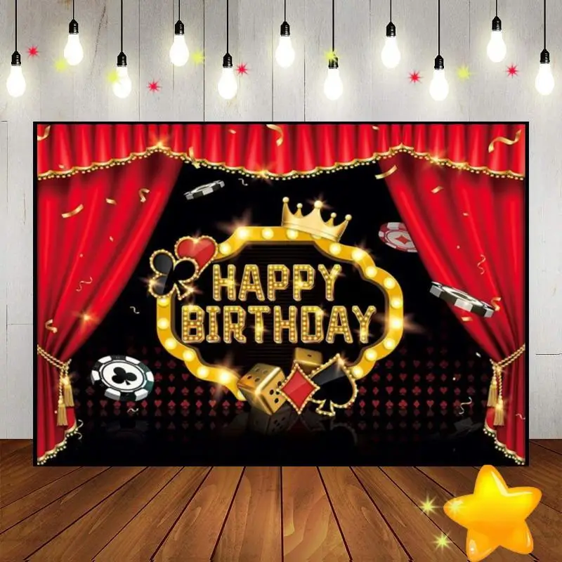 

Casino Happy Birthday Party Las Vegas Casino Night Background Baby Shower Decoration Photography Backdrops Custom Backdrop Photo