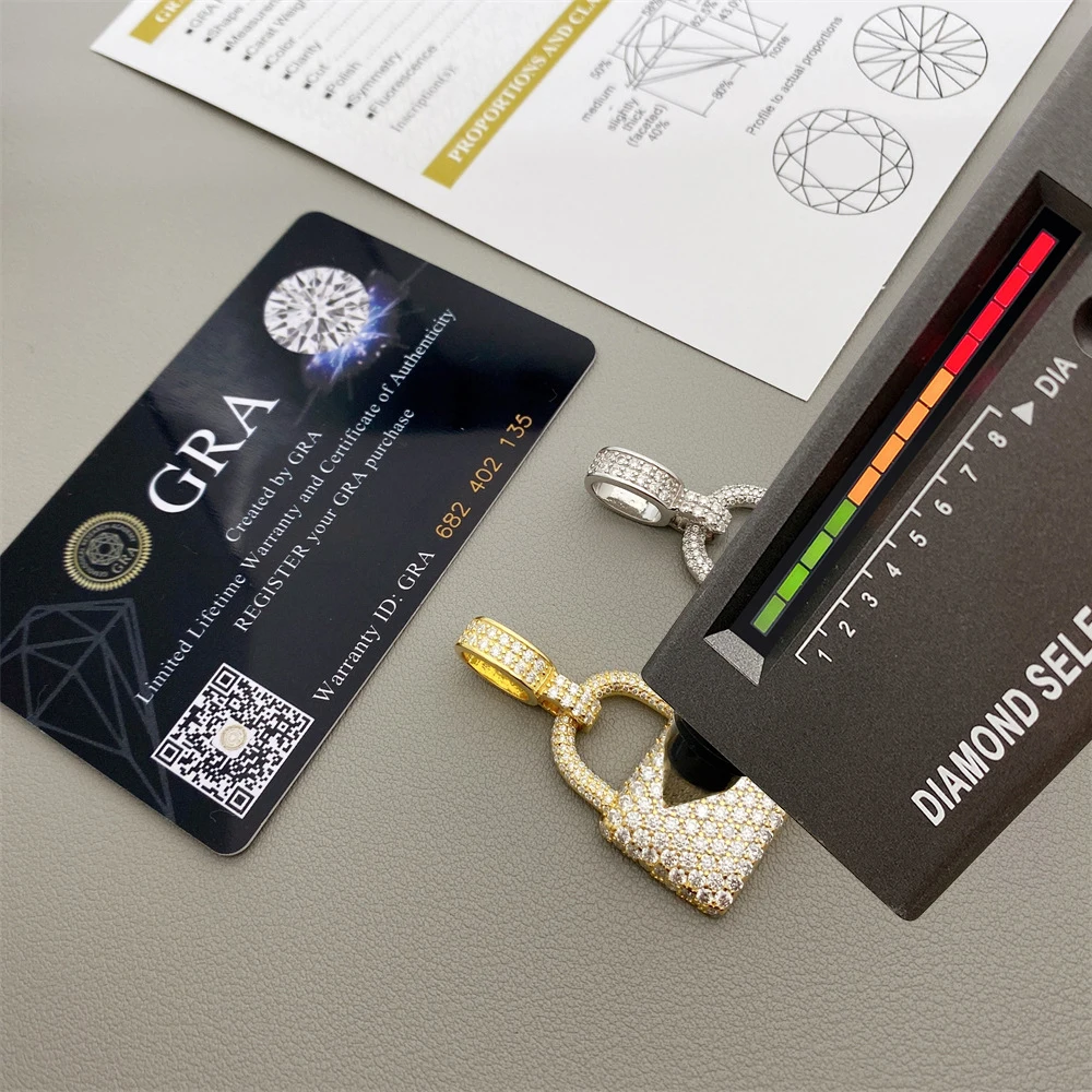 Lock Moissanite Pendants Necklace S925 Silver Real Diamond Iced Out Necklaces For Men Women Jewelry Pass Tester Free Shipping