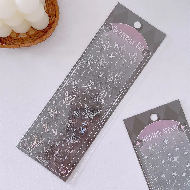 

1 Sheet Rose Flower Moon Star Stickers Laser Hot Silver Decorative Planner Diary Journal Scrapbook