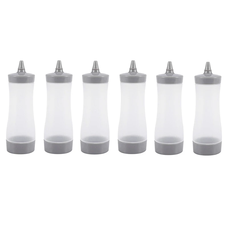 

6X Squeeze Bottle Gravy Boat Plastic Sauce Vinegar Oil Ketchup Gravy Cruet Condiment Dispenser Grey + Transparent