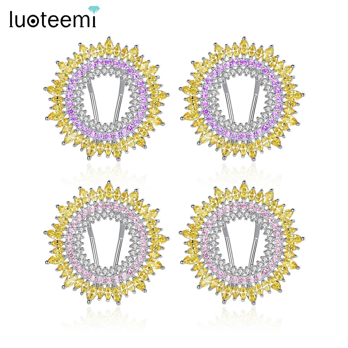 

LUOTEEMI Trendy New Korean Design Pink Purple Sunflower Multicolor Cubic Zirconia Big Fashion Wome Round Hollow Earrings Friend