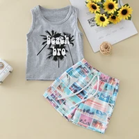 1 2 3 years toddler little boys summer clothes casual sleeveless letter print vest topshawaii shorts 2pcs sets kids clothing