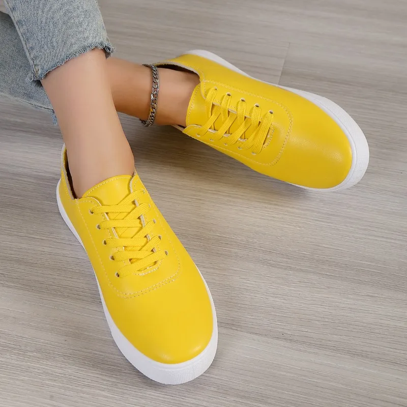 

Ladies Shoes High Quality Lace Up Women's Vulcanize Shoes New Solid Ladies Casual Shoes Fashion Round Head Women's Shoes