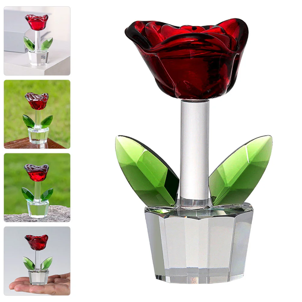

Crystal Rose Flower Statue Ornament Bouquet Figurine Decor Day S Red Paperweight Gift Sculpture Tabletop Valentine Figurines