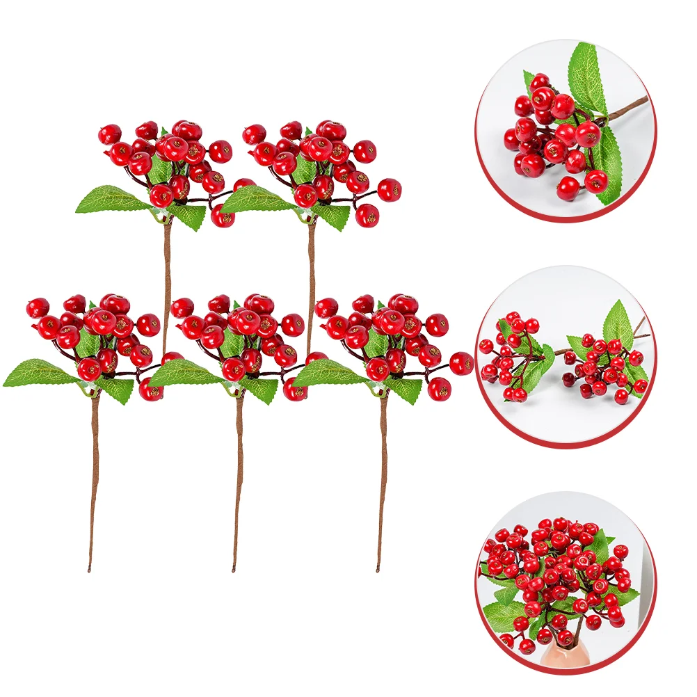 

5 Pcs Red Berries Christmas Tree Decor An Fruit Picks Fake Berry Foam Wrap Artificial Trees