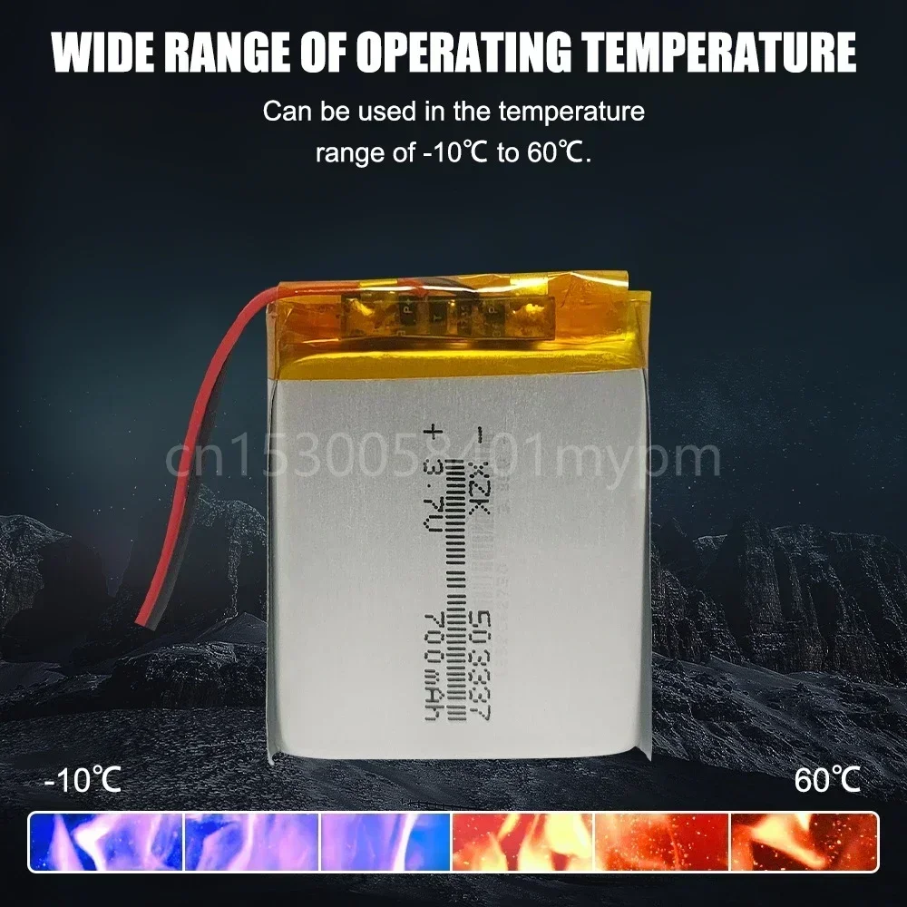 3.7V 700mAh 503337 053337 Li-Polymer Rechargebale Lithium Battery for MP3 MP4 GPS Tracker Bluetooth Speakers Smart Watch