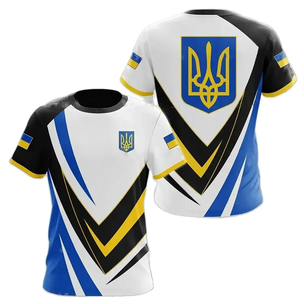 

Украинская Мужская футболка, украинский флаг 2023, рубашка с 3D принтом, воротник, большой размер, искусственная кожа, модная уличная мужская одежда
