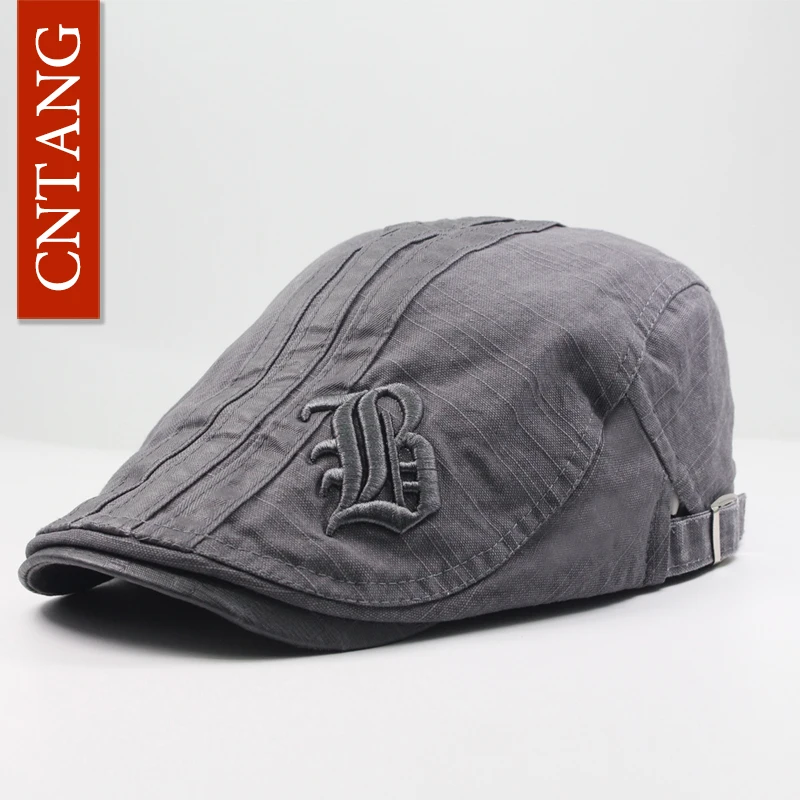 

CNTANG New Men's Beret Embroidered Shade Cotton Flat Cap Fashion Casual Adjustable Vintage Caps For Men Designer Bonnets Berets