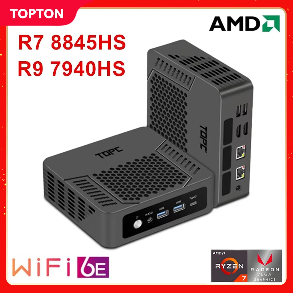 Новый дешевый мини-ПК TOPC AMD Ryzen 9 7940HS R7 8845HS USB4.0 Dual LAN 2xDDR5 PCIe4.0 Windows 11 Карманный игровой