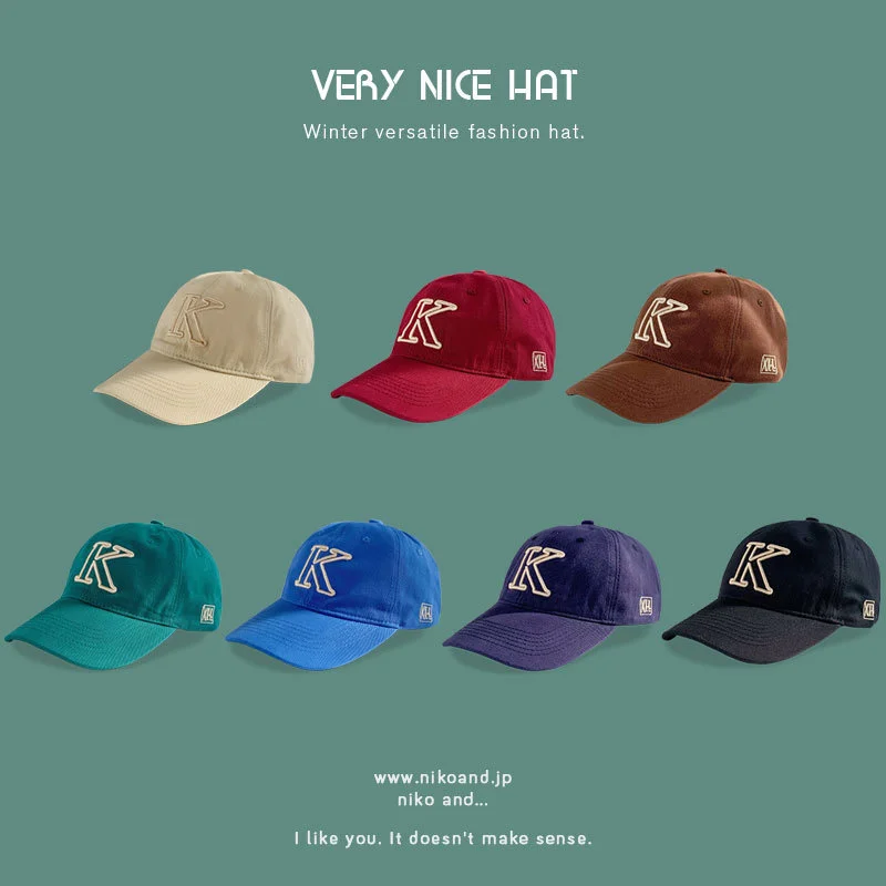 

GOODVERYEmbroidered letter K baseball cap Korean version versatile 2022 Spring Hat Women's soft top Korean men's duck tongue hat