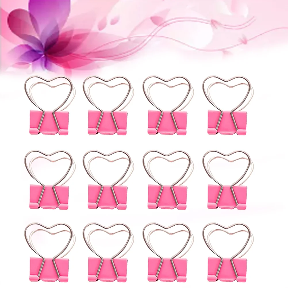 

12pcs Binder Clips Mini Decorative Heart Shaped Handle Notes Letter Paper Clip for School Home