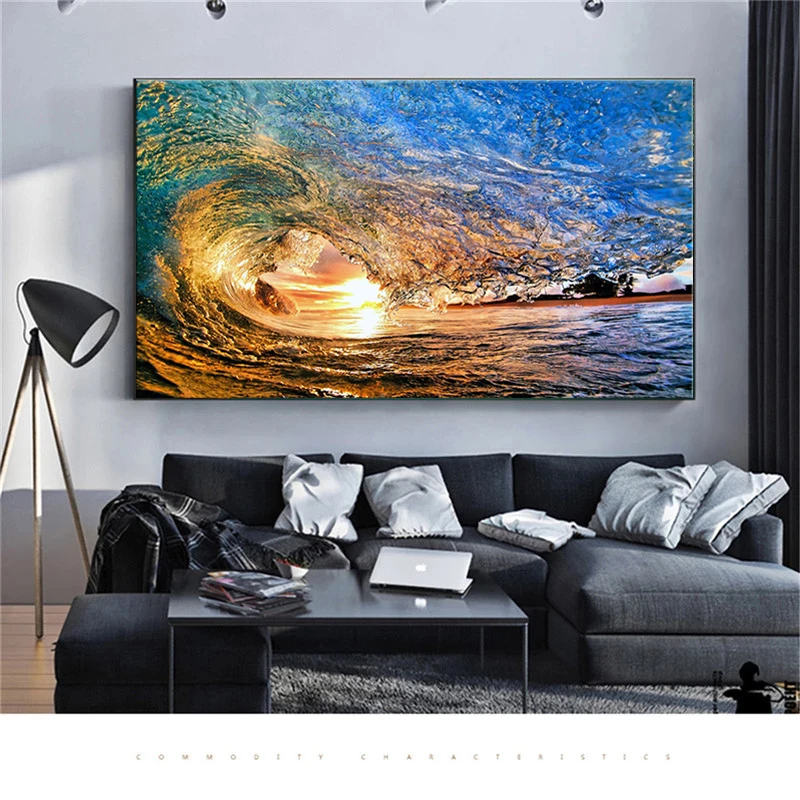 

Abstract Surf Wave Ocean Sea Poster Landscape Wall Art Decorative Painting and Canvas Prints Picture For Room Home Decor Mural