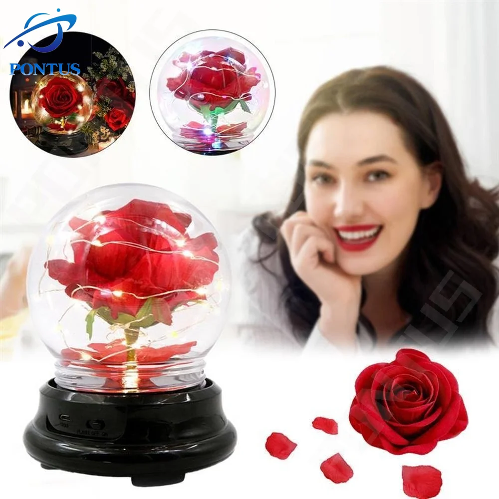 

Вечная стеклянная Роза, декор с куполом, искусственные цветы, лампы, рождественские украшения, роза, круглые лампы, украшения, подарок на день Святого Валентина