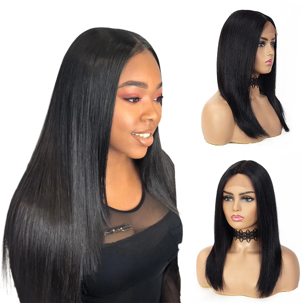 100% Human Hair Wig Short Bob Human Hair Wigs For Black Women Lace Part Cheap Brazilian Straight Black 18 Inch Long Fringe Wig