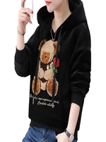 spring 2022 teddy bear y2k teen girl kawaii black hoodies korean women cute embroidered flower loose casual sweatshirt coat top