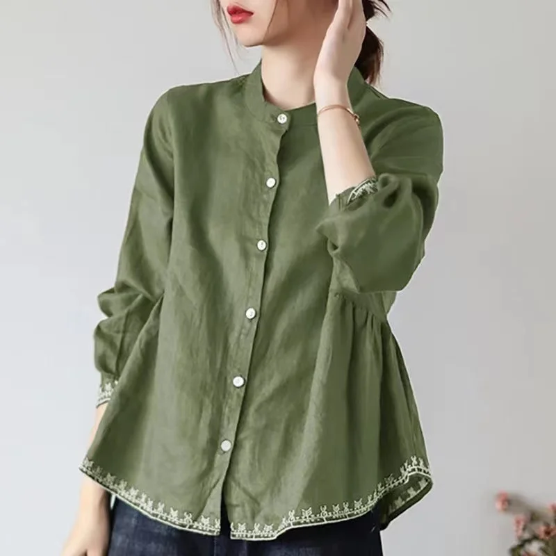 

Linen Cotton Long Sleeve T Shirt Women Retro Chinese Style Clothing Traditional Chinese Shirt Cardigan