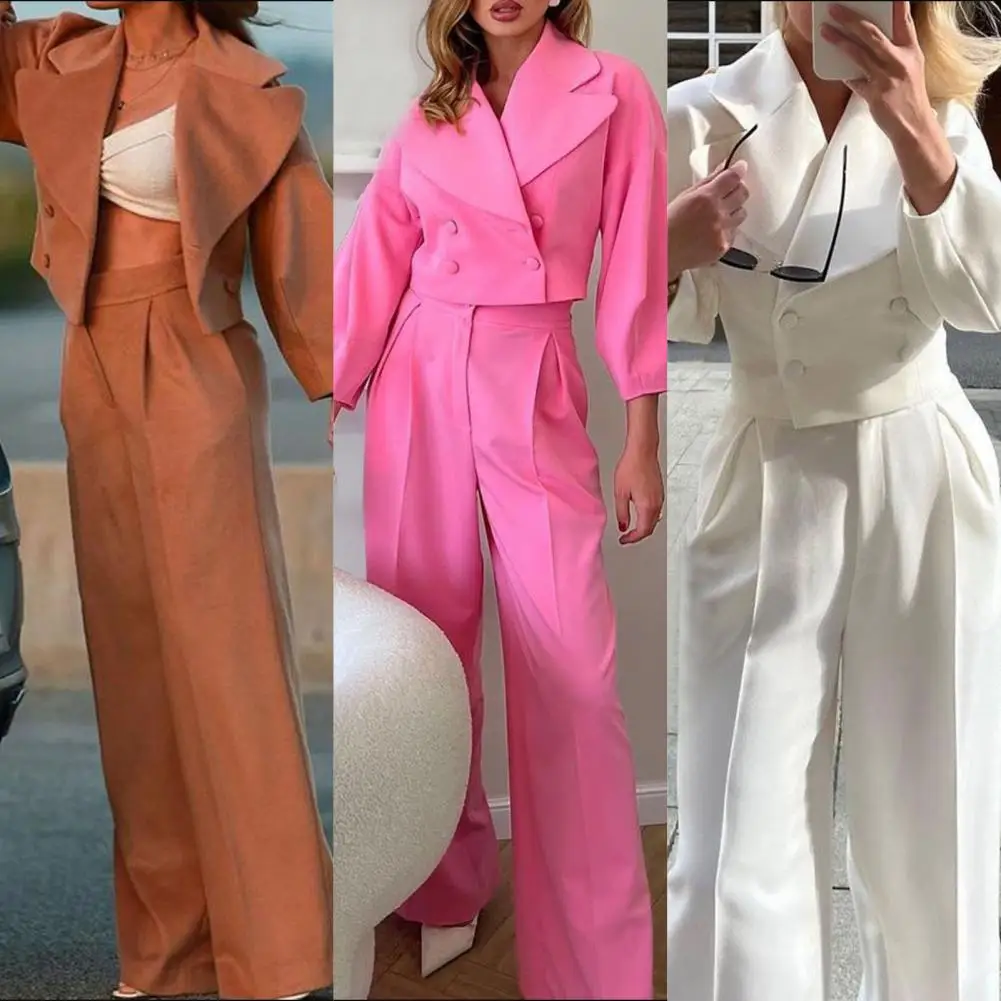 

2 шт./комплект, Шерстяной укороченный костюм с карманами и высокой талией