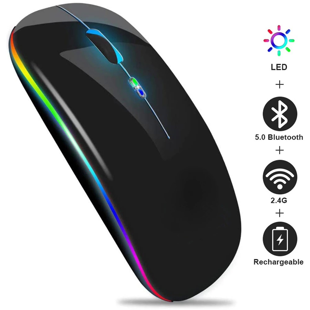 

Mouse with USB Rechargeable RGB Mouse for Computer Laptop PC Macbook Bluetooth Gaming Mouse Gamer 2.4GHz 1600DPI