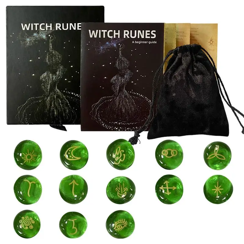 Набор из зеленых Рун стеклянных камней рун символ для медитации гадания руны