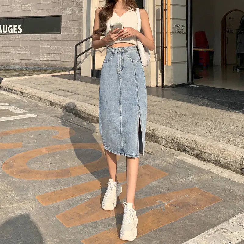 Women's Denim Skirt Wrap Sexy Midi Long Hip Summer Slit Korean High-waisted Mini Skirts for Women Fashion 2022 Tight Vintage New