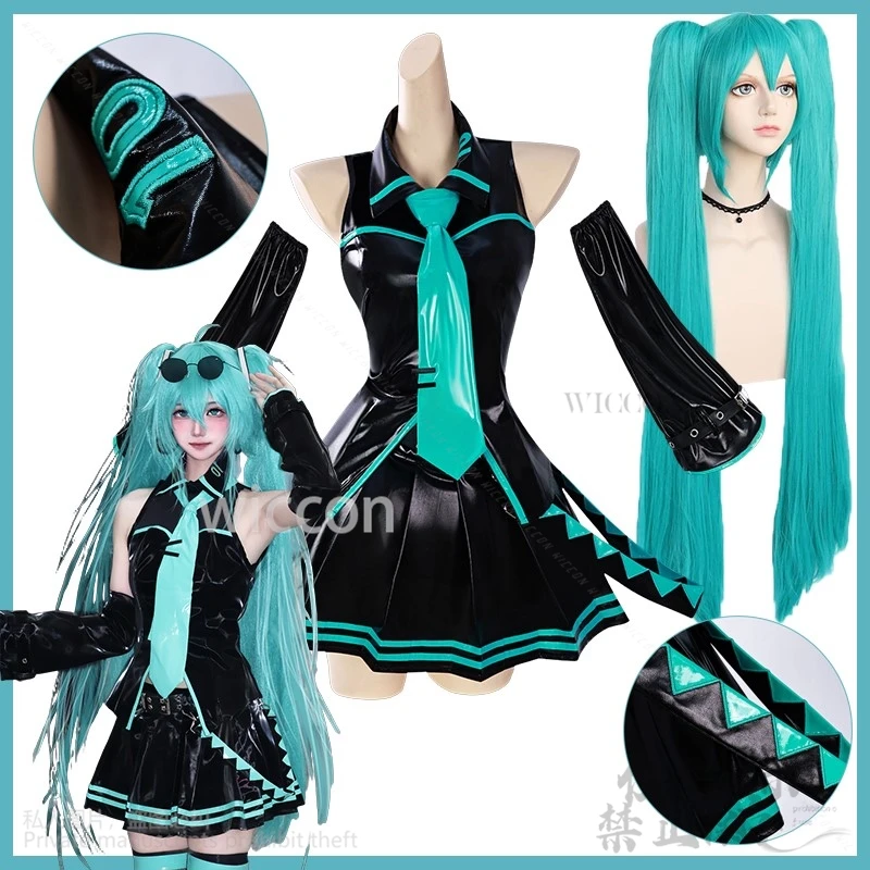 Y2K Mikuu Jirai Kei Черное Платье Лолита Зеленый Парик Аниме Игровой Проект Sekai Косплей