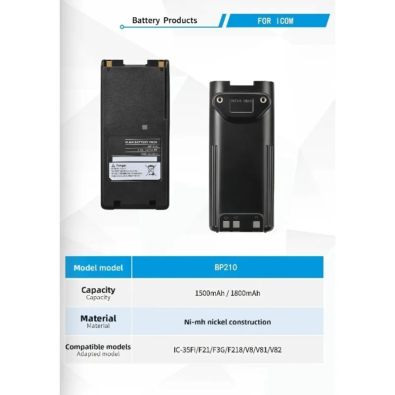 Аккумулятор Li-ion BP-210 7.2V 1650mAh Type-C USB для ICOM IIC-35FI F21 F3G V8 V81 V82 (art.: 3920dbd31700f) - 3920dbd31700f