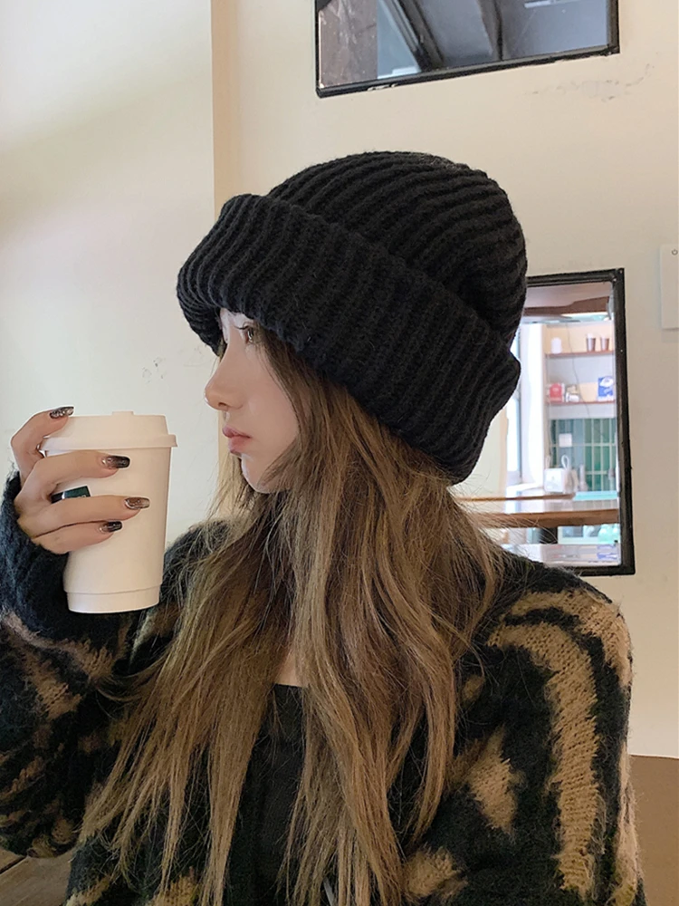 

Thick Thread Big Head Circumference Woolen Cap Women's Autumn and Winter Fat Edge Warm Ear Protection Face Slimming