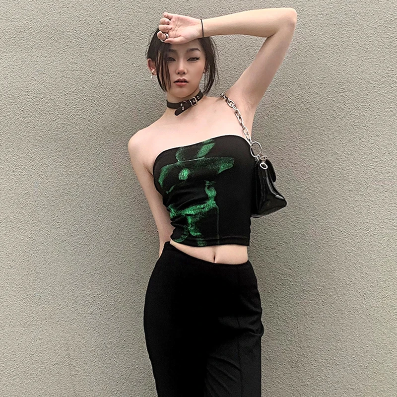 Топ женский в стиле панк черный укороченный топ готическом облегающий пикантный