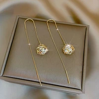 trendy long dangle earrings for women korean hanging gold tassel earrings personality flower drop earrings fashion jewelry 2022