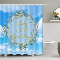 green plants blue sky white clouds shower curtain fluffy cloud nature scenery bath curtains bathroom decor waterproof with hook
