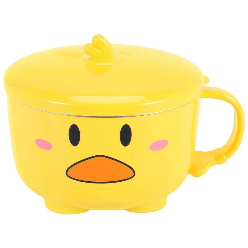 Миска для лапши Утка Рамен с крышкой милая кухонная чаша из нержавеющей стали