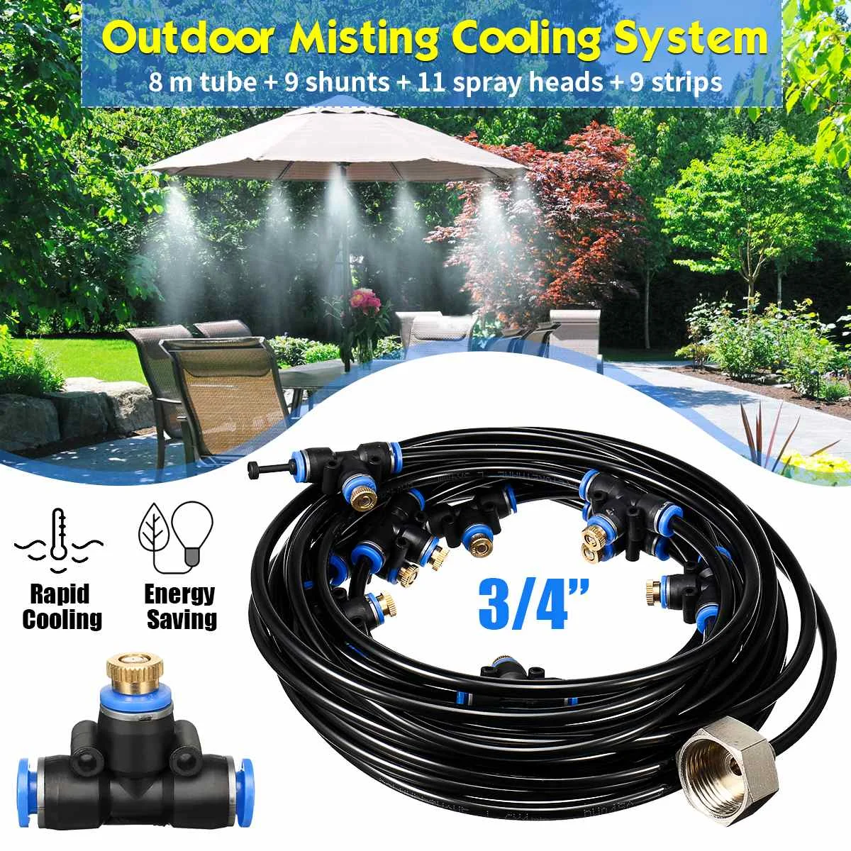 

Fog Watering Irrigation System 80M PVC Hose Misting Cooling Garden Sprinkler Automatic Water Nozzle Spray Head Tee Connecter
