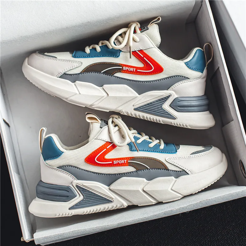 

New Spring and Autumn Men's Shoes Thick Sole High Feet Shoes Korean Version Low Top Mesh Breathable Casual Sports Running Shoe