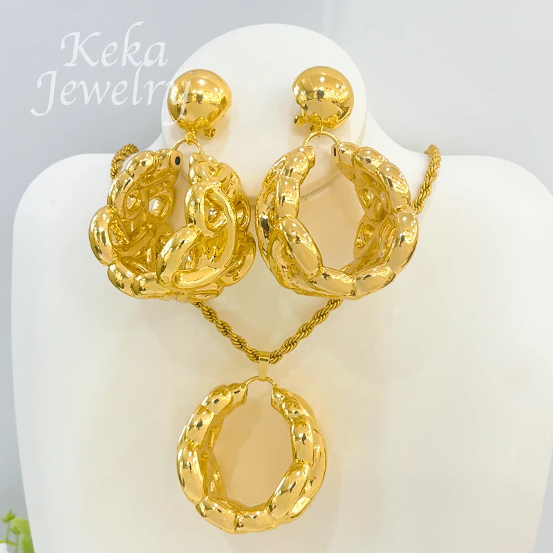 

Luxury 18K Gold Plated Jewelry Set for Women Pendant Necklace Bold Earrings Elegant Bohemian Wedding Jewelry Accessories Gift