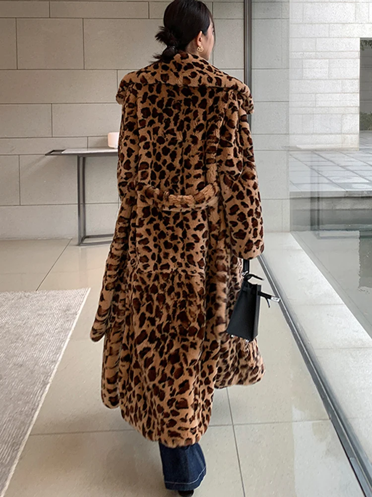 Новинка зимнее женское пальто из натурального меха кролика Рекс модное длинное с