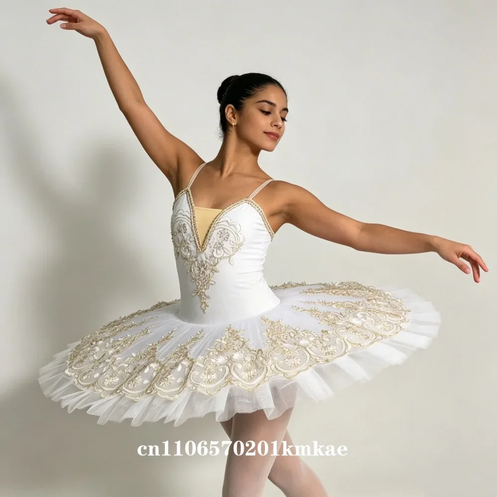 Фото Детский балетный костюм-пачка для девочек, белый, для танцев, тренировок и выступлений, балетное трико-платье для юниоров №5