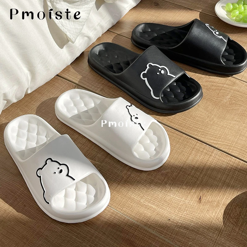 Bear Slippers for Home Cute Cartoon Soft EVA Slippers Summer Indoor Wear-resistant Breathable Plaid  Anti-slip Bathroom Shoes
