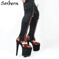 sorbern stretched over the knee boots women 8in high heel open toe thigh high drag queen platform stripper shoe custom slim legs