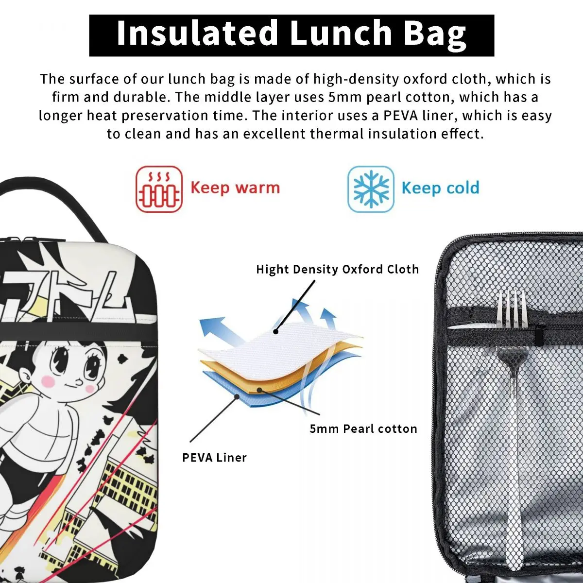 Термосумка с изоляцией ASTROBOY Контейнер для еды Astro Boy Y2K аниме герметичный тоут