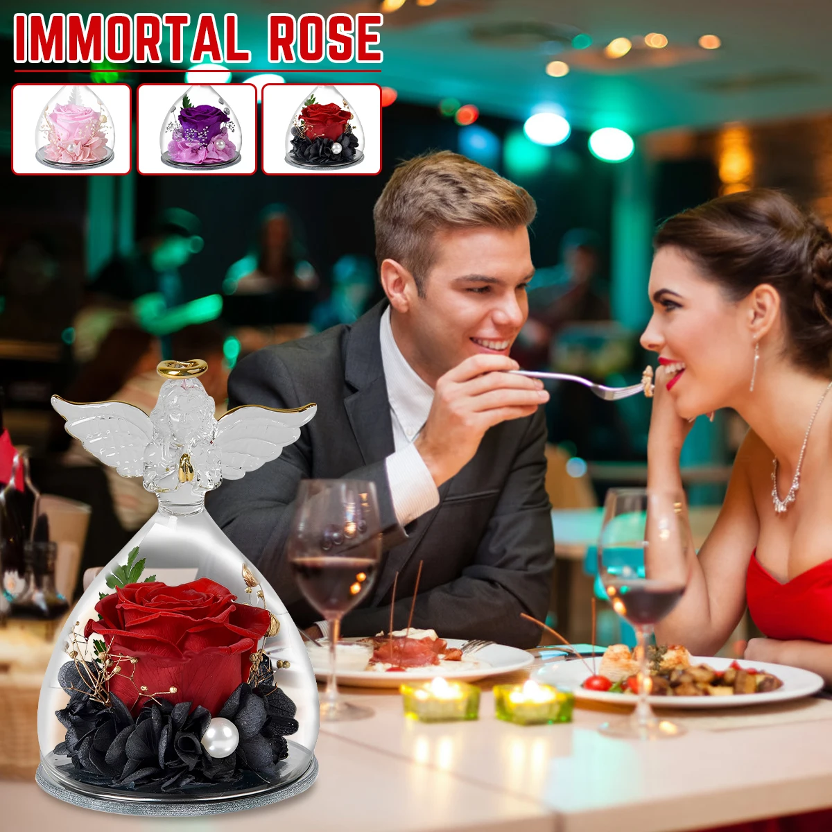

Rose in Angel Glass Exquisite Angel Glass Figurines with Real Rose Romantic Rose Flowers Home Decor Flower Angel Gifts for